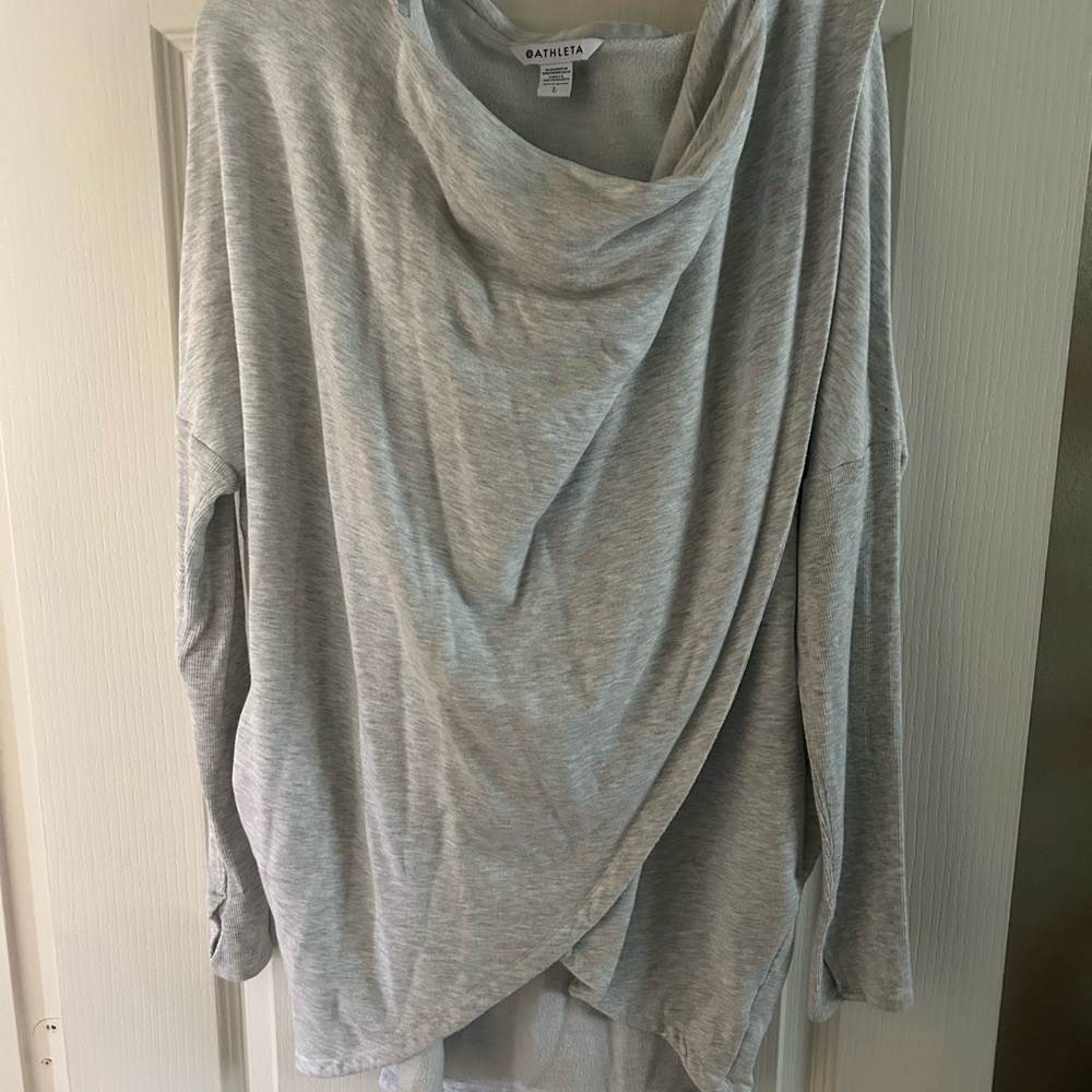 Athleta Gray Crew Neck Sweater with Wrap Design